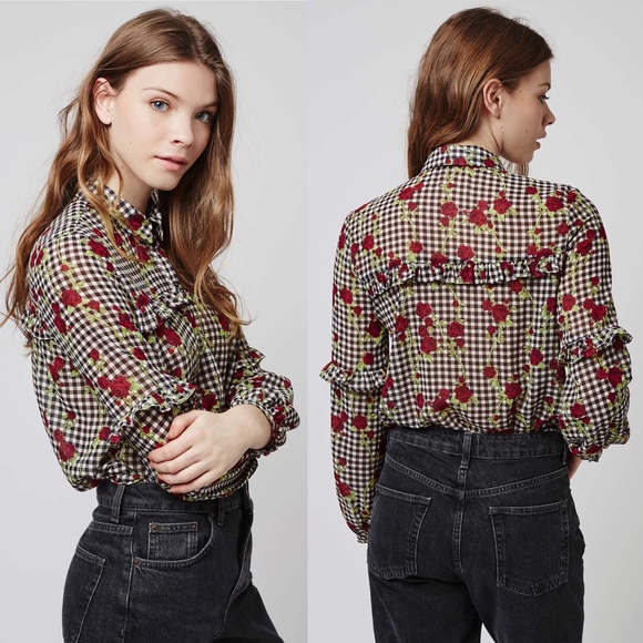 topshop floral ruffle blouse
